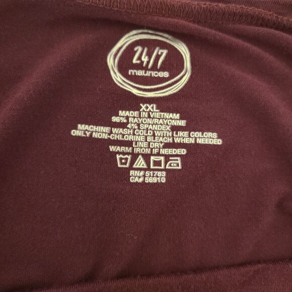 Maurices Maroon 24/7 Women's Shirt Top Lattice Neck 3/4 Sleeve - XXL - Picture 2 of 3